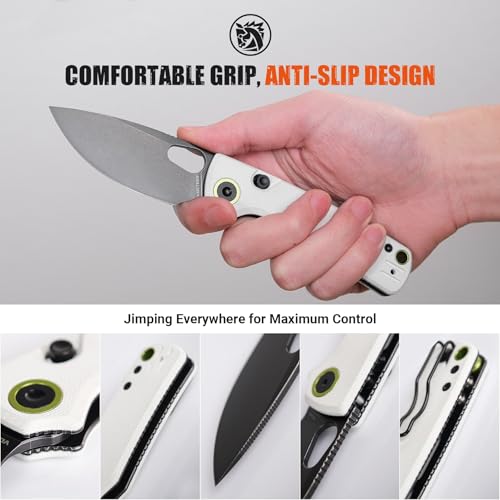 Vosteed Porcupine Folding Pocket Knife - G10 Handle, 2.99" 14C28N Steel, White G10-Black Stonewash, Liner Lock, Outdoor EDC