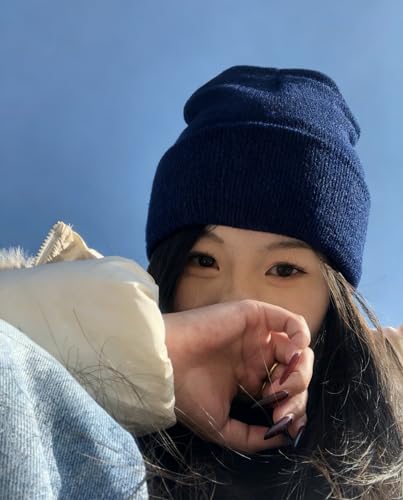 Stretchy Knit Cuffed Beanie - One Size Navy Blue