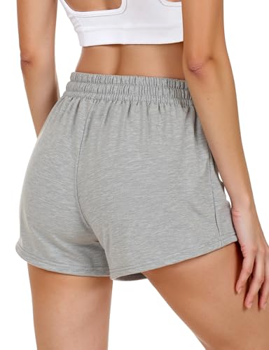 Cute Cotton Fleece Sweat Shorts with Pockets - Grey Medium