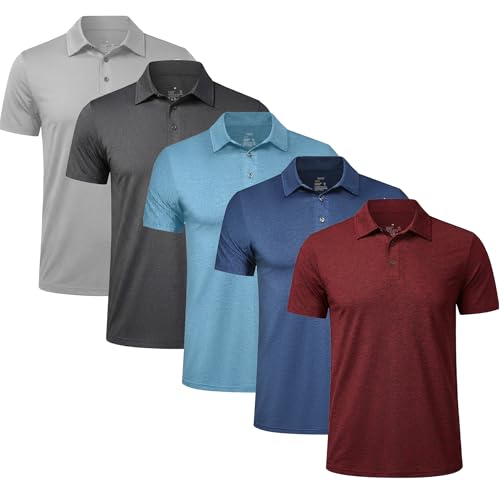 TELALEO 5 Pack Men's Polo Shirts Short Sleeve Golf T Shirt Performance Casual X-Large Seth