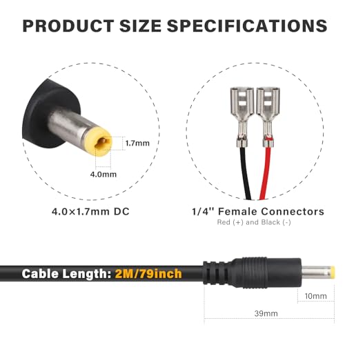 79-inch Trail Camera Power Cable 4.0x1.7mm DC Cord - 2 Pack