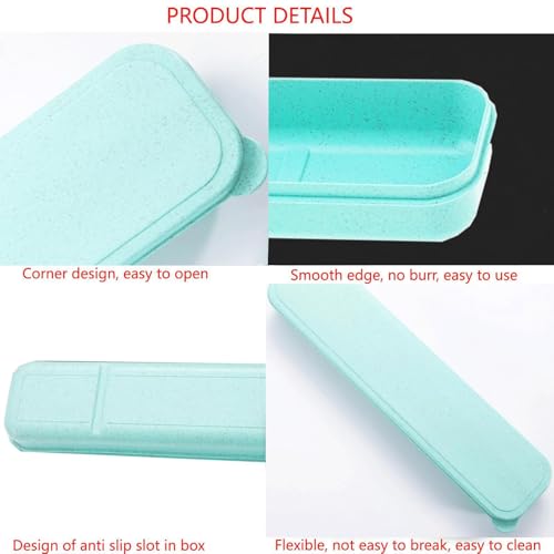 Portable Wheat Straw Cutlery Storage Box with Lid - Green