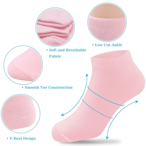 Low Cut Ankle Socks for Girls - 12 Pairs, Ages 10-15 - Gray, White, Light Pink