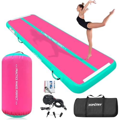 Inflatable Gymnastics Air Mat with Roller - Pink/Mint 10' x 3.3'