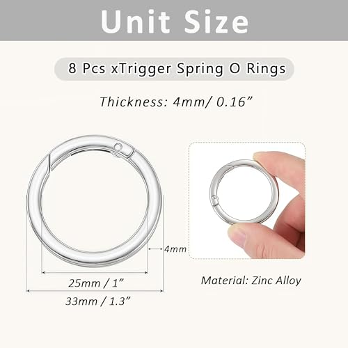 Keeshibao Silver 1 Inch (33mm) Spring O Rings for Keys, Bags & Accessories