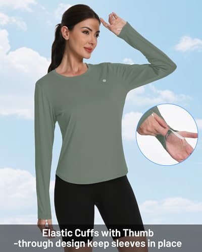 Runhit Women's Sun Shirt Long Sleeve UPF 50+ Gray Green M Sun Protection Quick Dry Rash Guard