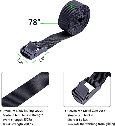 Heavy Duty Tie Down Straps - 2Pcs Cam Buckle Straps 6.5ft Black