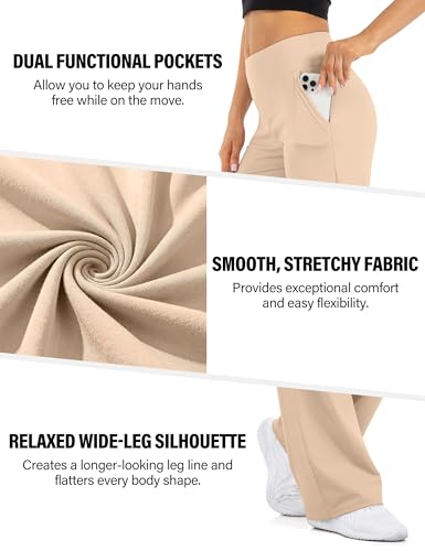 Blisset Women's High Waist Wide Leg Yoga Pants with Pockets - Soft Casual Lounge Bottoms, 29/31 Inch