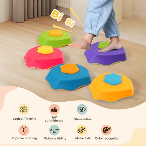G-WING 5-Piece Kids Balance Stones with Sound Effects, Non-Slip Indoor Outdoor Toddler Motor Skills Toy