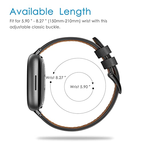 Genuine Leather Watch Band for Fitbit Versa 4/3 & Sense 2 - Black