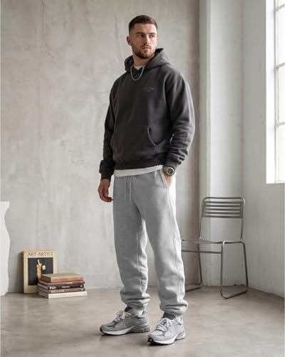 A WATERWANG Men's Light Grey Cotton Tapered Joggers Pants - Casual Athletic Sweatpants, Large