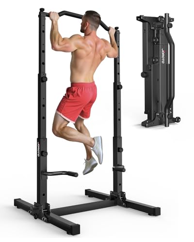 Foldable Pull Up Dip Station - Adjustable Height - Brown