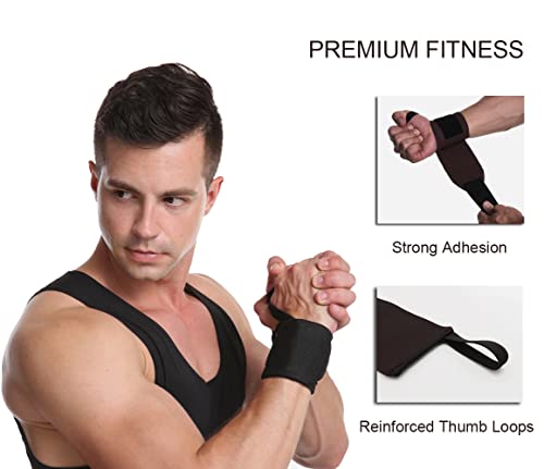 Wrist Wraps for Weightlifting - 2 Pack Adjustable Support - Black