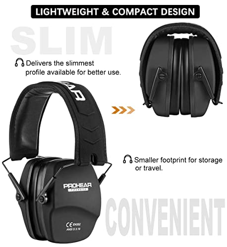 Shooting Ear Protection Earmuffs - Slim Passive Design with Black Foam Ear Pads