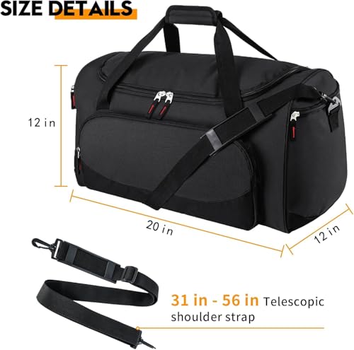 Large 50L Duffle Bag for Gym & Travel - Black with Multiple Pockets
