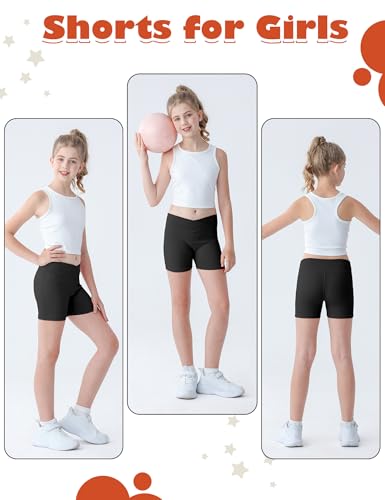 High Waisted Girls Athletic Biker Shorts - Black, Size 5-16Y
