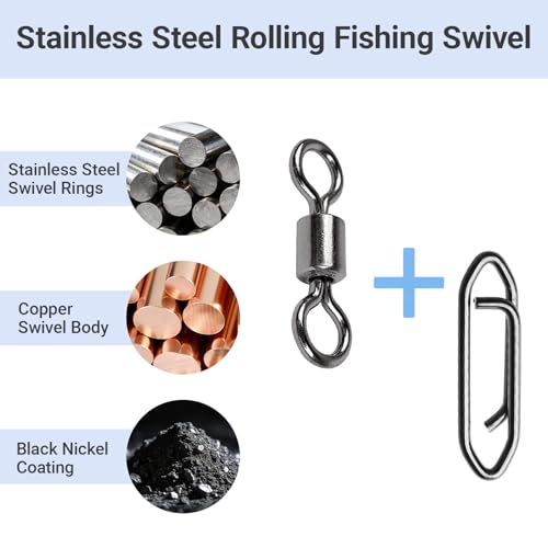 Atibin Size 4+M Fishing Swivels 53lb 50 pcs High Strength Saltwater & Freshwater