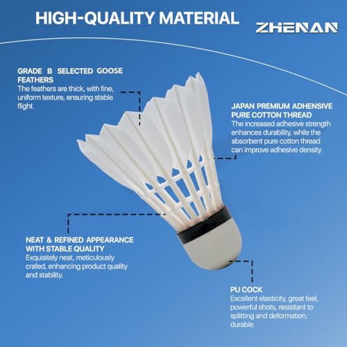 Badminton Shuttlecocks - 12 Pack White Goose Feather Birdies