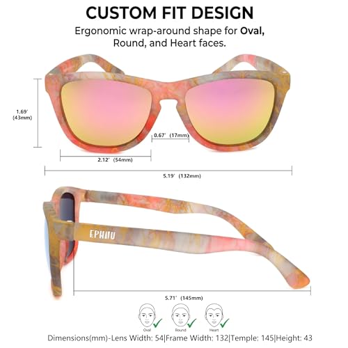 EPHIU Polarized Sports Sunglasses - Mirror Lens Square Frame for Women & Men, No Slip No Bounce Active Eyewear for Running, Beach (Crystal Marble Gold)
