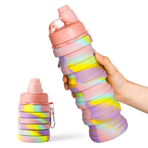 Collapsible Water Bottle - Foldable Silicone for Travel, Pink