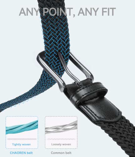 CHAOREN Men's Elastic Golf & Casual Belt - Black, 26-30 Inch Waist, Adjustable