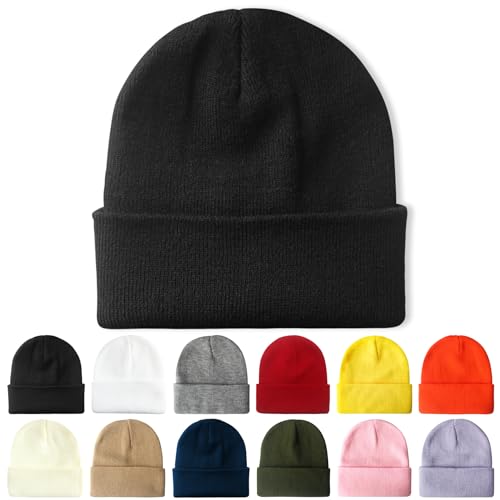 Knit Cuffed Beanie for Men & Women - Black, One Size