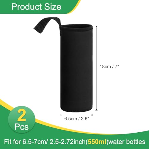 uxcell 2pcs Neoprene Water Bottle Sleeve 18.5 oz Insulated Carrier Bag Black
