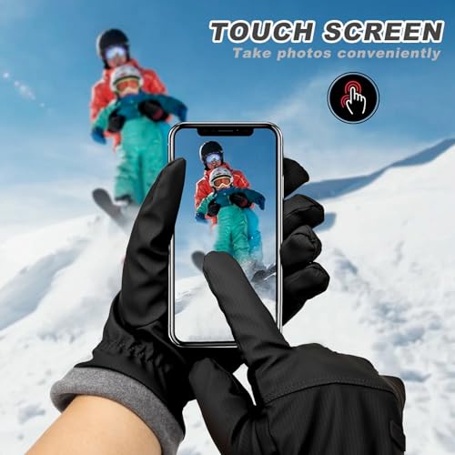 Winter Waterproof Ski Gloves with Touchscreen - Black With Buckle, Medium