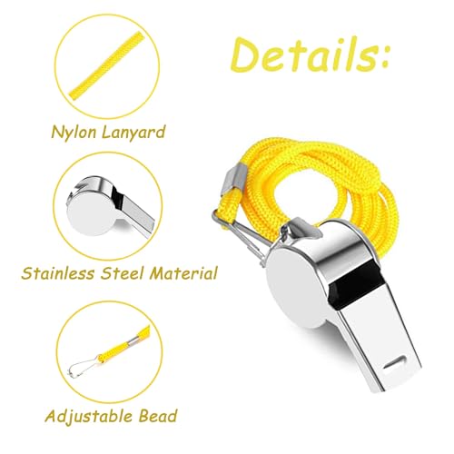 Stainless Steel Whistles with Lanyards - 24 Pack, Loud Sound