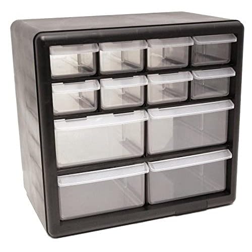 Homak 12-Drawer Parts Organizer, Black, HA01012001