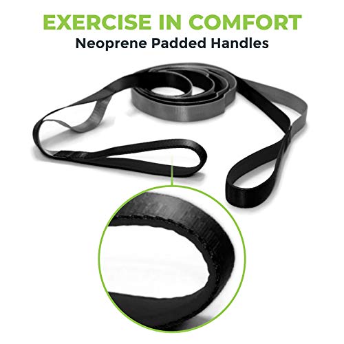 12-Loop Stretching Strap with Neoprene Handles - 8ft Physical Therapy - Black/Grey