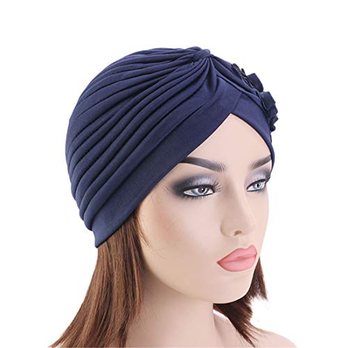 Qianmome Women's Sequin Flower Turban Head Wrap Black - Elegant Muslim Beanie