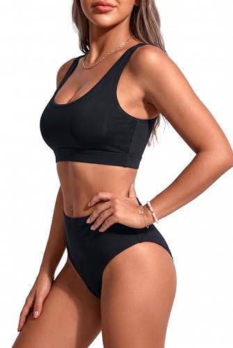 Tempt Me Medium Black High-Waisted Sporty Bikini Set Two-Piece Swimsuit