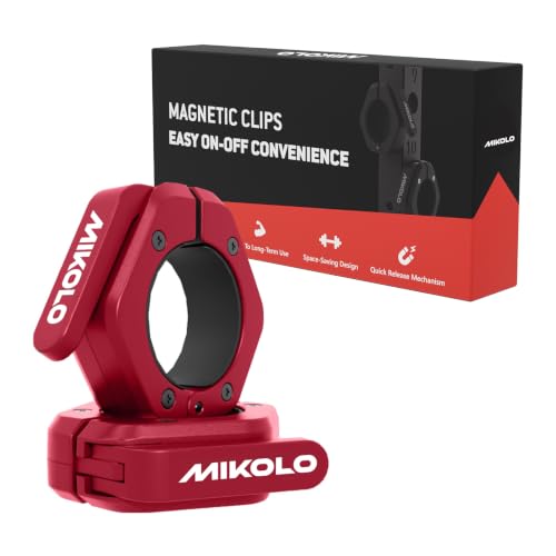 Mikolo Red 2-Inch Magnetic Olympic Barbell Clamps with Anti-Slip TPR for Gym & Home Use
