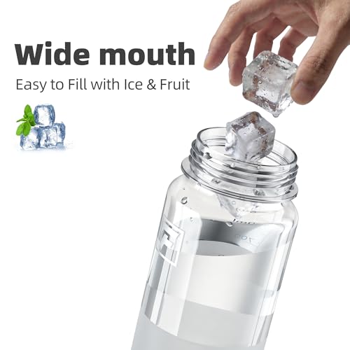 Fanhaw 32 oz Clear Plastic Water Bottle with Straw Lid - Black & Clear, BPA-Free