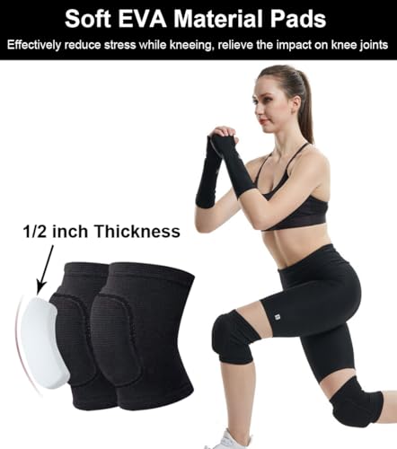 Knee Pads for Men & Women - Soft Protective Gear for Dance, Volleyball, Basketball - Medium Black