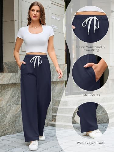 High Waisted Lounge Sweatpants - Lightweight Wide Leg with Pockets