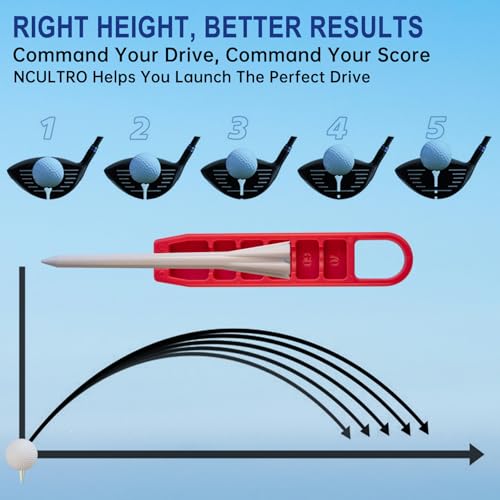 Adjustable Golf Tee Height Setter Tool - 6 Settings - Red