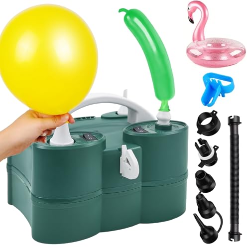 PCFING Portable Electric Balloon Pump 3-in-1 Green Dual Nozzle
