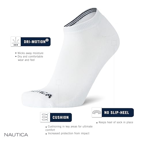 Nautica Men’s Low Cut Cushioned No-Show Socks 8-Pack | Black/Gray/White
