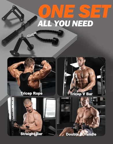 Cable Machine Attachment Set - 4-Piece LAT Pulldown Accessories for Upper Body Training