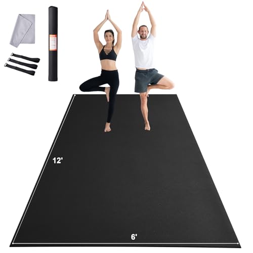 Extra Thick 12'x6' Exercise Mat - Non-Slip Yoga Mat with Carry Strap