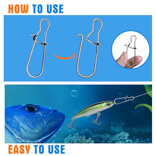 100PCS Stainless Steel Duo Lock Snap Swivel Fishing Clips