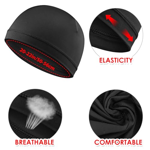3-Piece Skull Cap Beanie Helmet Liner - Moisture Wicking Stretchy - Black