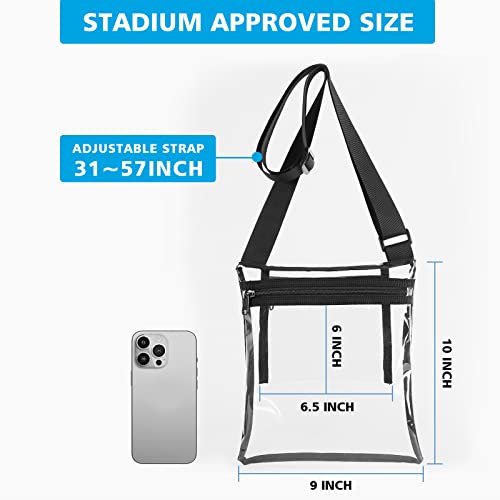 Stadium Approved Clear Crossbody Bag - Durable TPU Purse for Concerts - Black