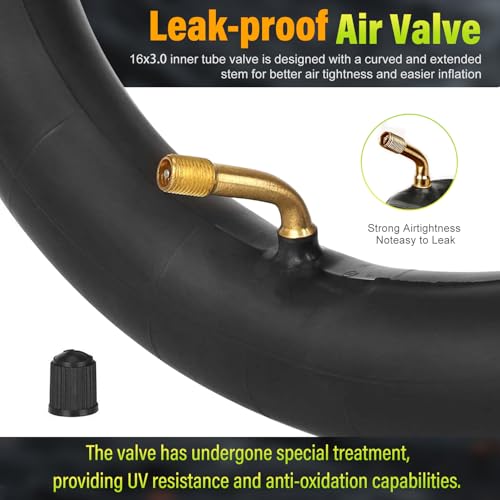 2 Pcs 16x3.0 Bike Inner Tubes with Bent Valve Stem for E-Bikes & Scooters