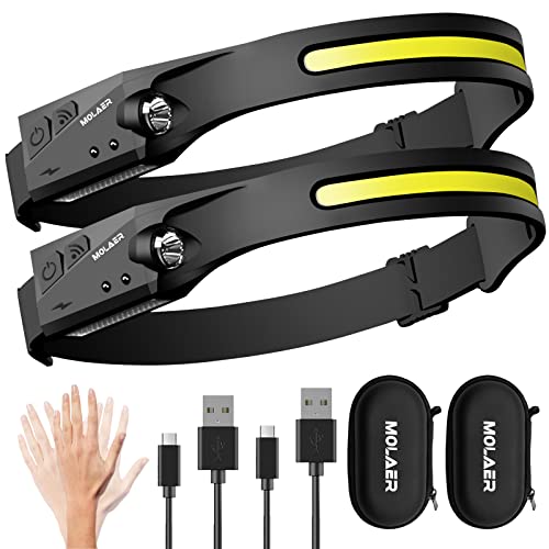 Rechargeable LED Headlamp Flashlight - 2-Pack, 230° Wide Beam