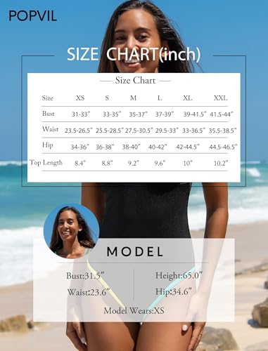 Popvil Women's One-Piece Swimsuit with Tummy Control – Medium, Black, 2026