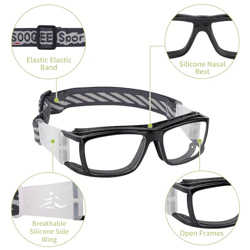 Sport Glasses for Men & Women - Black Frame, Black Nose Pads