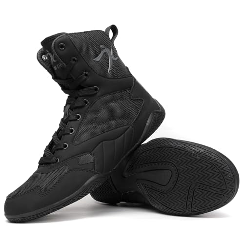 Mavonexa Men's Wrestling Shoes Black, High Top Non-Slip Training Sneakers - Size 10